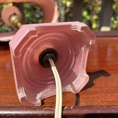 LOT 84: Vintage Amethyst Purple Lamp w/Marble Base, MCM Pick Lamp w/Shade & Vintage Ribbon Art