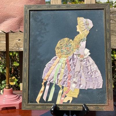 LOT 84: Vintage Amethyst Purple Lamp w/Marble Base, MCM Pick Lamp w/Shade & Vintage Ribbon Art