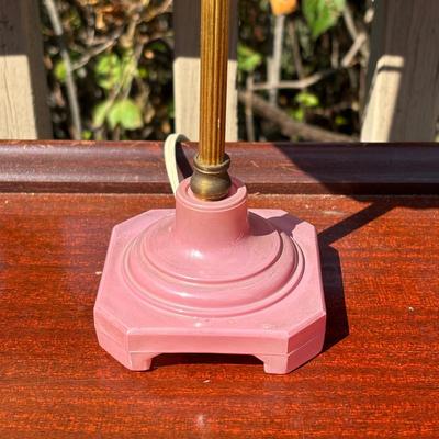 LOT 84: Vintage Amethyst Purple Lamp w/Marble Base, MCM Pick Lamp w/Shade & Vintage Ribbon Art