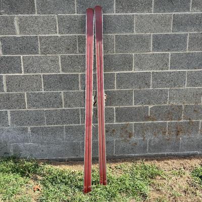 LOT 86: Vintage Wooden Skis w/Dovre Bindings and Bambo Ski Poles