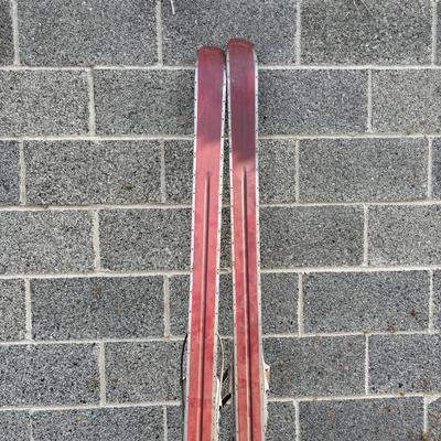 LOT 86: Vintage Wooden Skis w/Dovre Bindings and Bambo Ski Poles