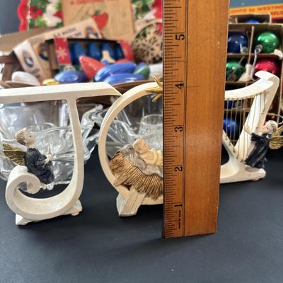 LOT 88: Vintage Christmas & More: Schober's, Germany Angel w/Candle, Vintage Mini Ornaments, Tapers & Glass Star Candle...