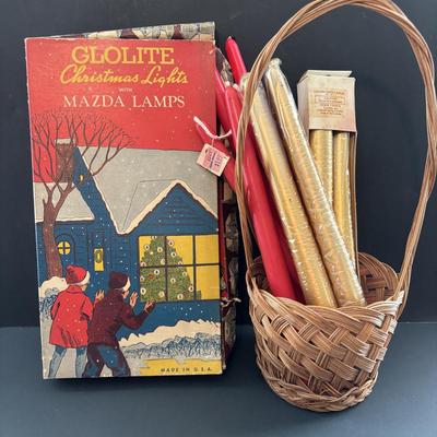 LOT 88: Vintage Christmas & More: Schober's, Germany Angel w/Candle, Vintage Mini Ornaments, Tapers & Glass Star Candle...