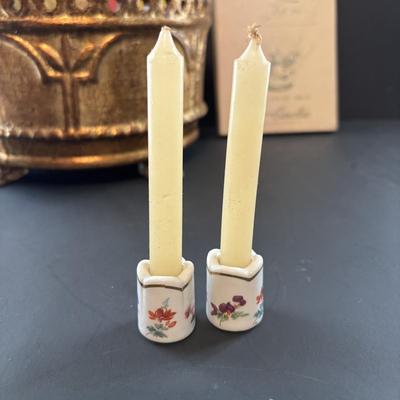 LOT 90: MCM Cast Iron Cluster Candleholders, Made in Italy Ceramic Planter, Rainbow Flower Tapers, Mini Funny Design, W. Germany Candle...