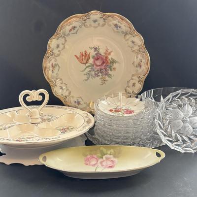 LOT 93: Floral China & Etched Crystal Collection: Mikori Ware, Barvaria & Others