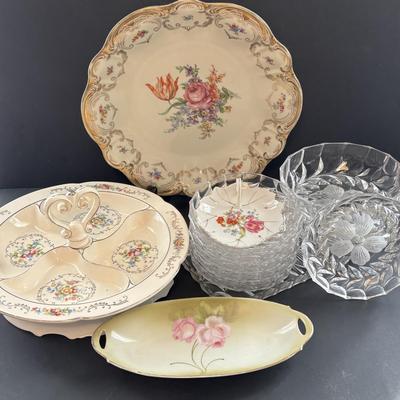 LOT 93: Floral China & Etched Crystal Collection: Mikori Ware, Barvaria & Others