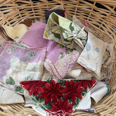 LOT 95: Vintage Tatting: Doily, Baby Hat & Booties, Embroidered Textile, Large Collection of Ladies Handkerchief's & More
