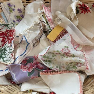 LOT 95: Vintage Tatting: Doily, Baby Hat & Booties, Embroidered Textile, Large Collection of Ladies Handkerchief's & More
