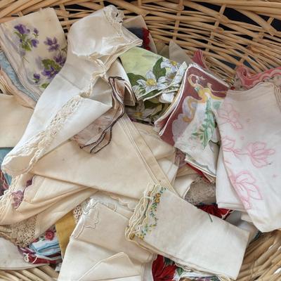 LOT 95: Vintage Tatting: Doily, Baby Hat & Booties, Embroidered Textile, Large Collection of Ladies Handkerchief's & More