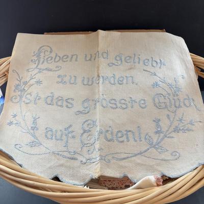 LOT 95: Vintage Tatting: Doily, Baby Hat & Booties, Embroidered Textile, Large Collection of Ladies Handkerchief's & More