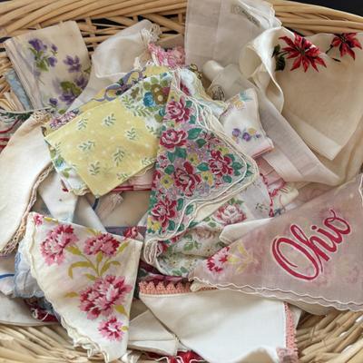 LOT 95: Vintage Tatting: Doily, Baby Hat & Booties, Embroidered Textile, Large Collection of Ladies Handkerchief's & More
