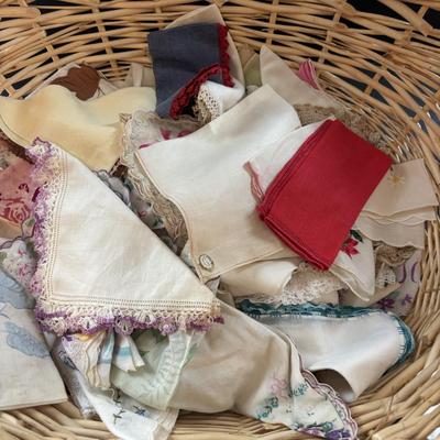 LOT 95: Vintage Tatting: Doily, Baby Hat & Booties, Embroidered Textile, Large Collection of Ladies Handkerchief's & More