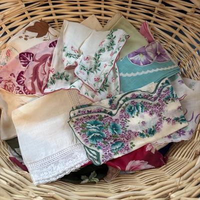 LOT 95: Vintage Tatting: Doily, Baby Hat & Booties, Embroidered Textile, Large Collection of Ladies Handkerchief's & More