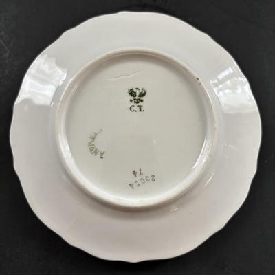 LOT 96: Made in Germany Collection: Oscar Schlegelmilch Porcelain Trinket Box, Carl Thielsch CT Dessert Dishes, Erphila Vases & More
