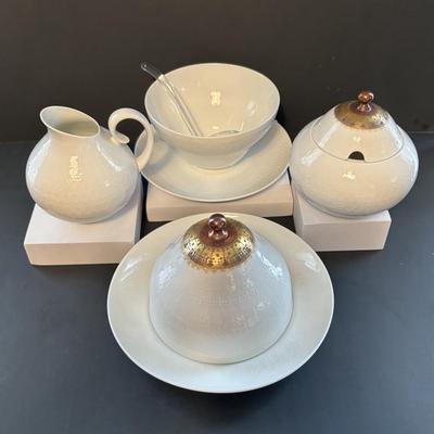 LOT 103: Vintage Rosenthal " Romance" Collection: Studio Line Cream & Sugar Set, Continental Cover Butter Dish & Gravy...