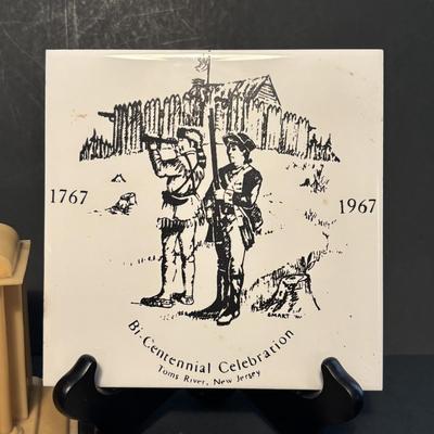 LOT 104: Vintage Local Postcards, Wurttemberg Celluloid Desk Clock, Toms River Bi-Centennial Trivet