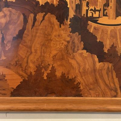 LOT 105: Vintage Wood Marquetry Tray: Neuschwanstein Castle, Germany - Initialed BG