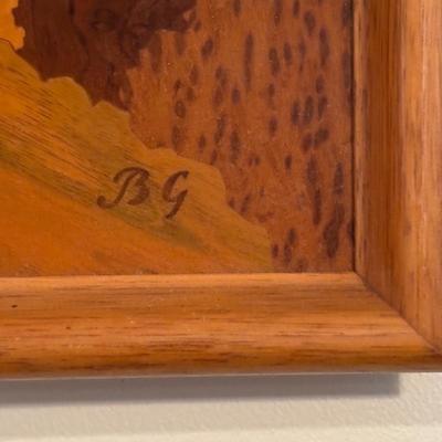 LOT 105: Vintage Wood Marquetry Tray: Neuschwanstein Castle, Germany - Initialed BG