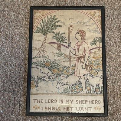 LOT 106: Religious Embroidery Collection: German Bible Verse & Psalm 23