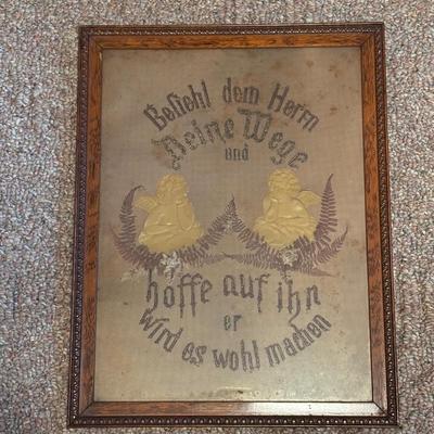 LOT 106: Religious Embroidery Collection: German Bible Verse & Psalm 23