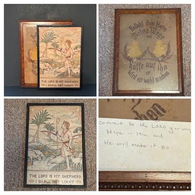 LOT 106: Religious Embroidery Collection: German Bible Verse & Psalm 23