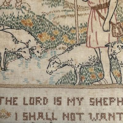 LOT 106: Religious Embroidery Collection: German Bible Verse & Psalm 23