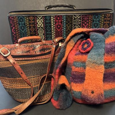 LOT 107: Vintage Cloth, Collapsible Suitcase, Felted Hobo Bag, Woven w/Leather Trim Bag