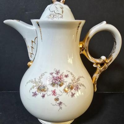 LOT 109: Vintage China Teapot, 24k Gold Plated Leman Butter Dish, Gold Tone Teapot, Sugar Bowl w/Creamer & More