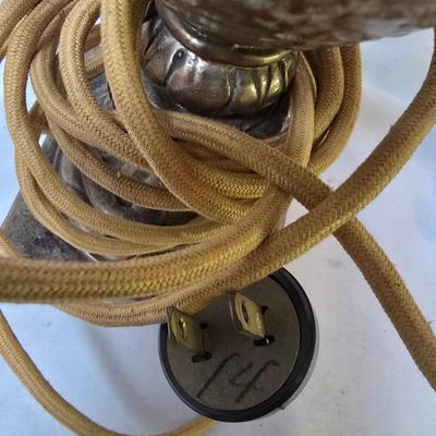 LOT 113: Two 26" Brass Table Lamps and 25" Stone Table Lamp