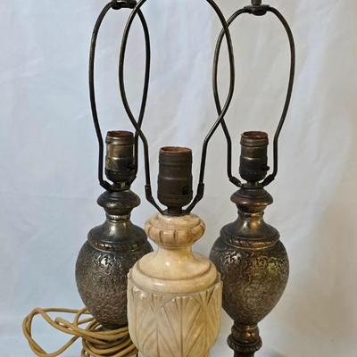 LOT 113: Two 26" Brass Table Lamps and 25" Stone Table Lamp