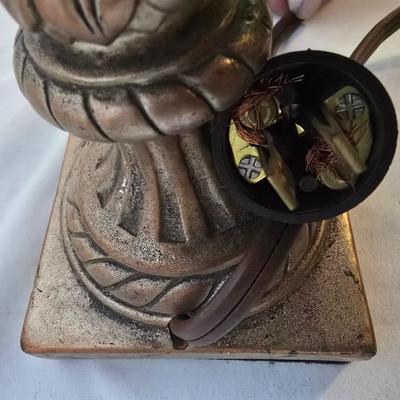 LOT 113: Two 26" Brass Table Lamps and 25" Stone Table Lamp