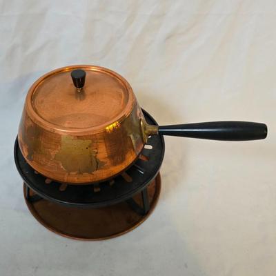 LOT 117: Vintage Copper Fondue Pot w/ Accessories, Cookbook and More