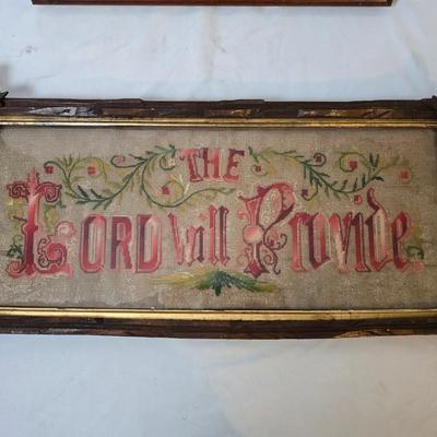 LOT 118: Vintage Framed Embroidery: German Needlework & The Lord Will Provide