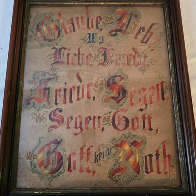 LOT 118: Vintage Framed Embroidery: German Needlework & The Lord Will Provide