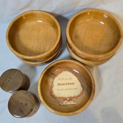 LOT 119: Carved Myrtlewood Bowls, Salt/Pepper Shakers & More