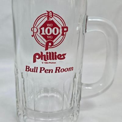 LOT 124: Vintage Phillies Collector Mugs, Bucket Hats, Visor and Glass Pitcher