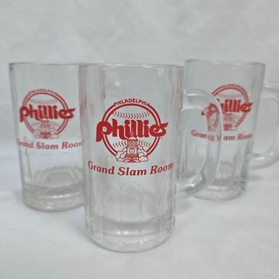 LOT 124: Vintage Phillies Collector Mugs, Bucket Hats, Visor and Glass Pitcher