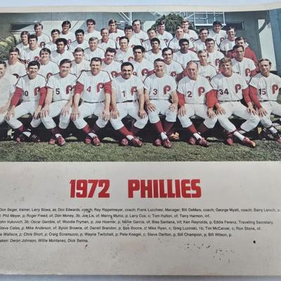 LOT 125: Vintage Phillies Yearbooks, Posters, Ticket Stubs with Pete Rose Newspaper Clipping and Baseball Book