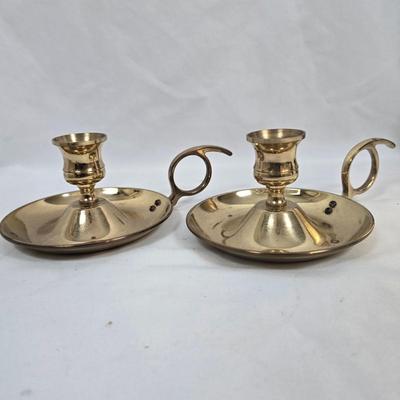LOT 126: Brass Collection of Trays and Candlesticks