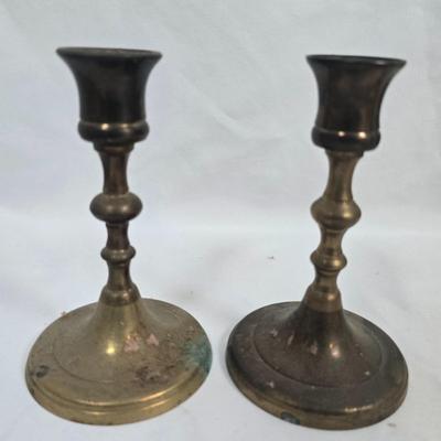 LOT 126: Brass Collection of Trays and Candlesticks