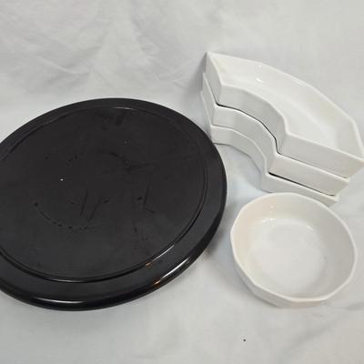 LOT 129: Pfaltzgraff Lazy Susan and MCM "Zebra" Print Glasses
