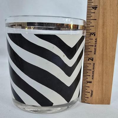 LOT 129: Pfaltzgraff Lazy Susan and MCM "Zebra" Print Glasses