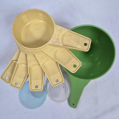 LOT 130: Glass GE Refrigerator Box with Tupperware, Soup Mugs, and Assorted Kitchen Gadgets