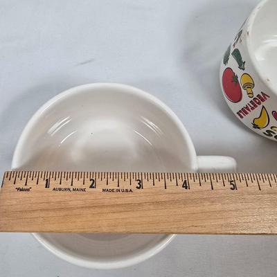 LOT 130: Glass GE Refrigerator Box with Tupperware, Soup Mugs, and Assorted Kitchen Gadgets