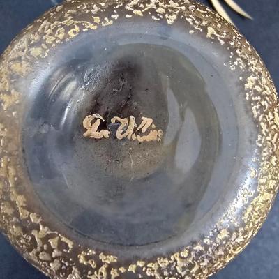 LOT 132: Georges Briand Mid Century Modern Glass Platters with Gold Rimmed Glasses and Ice Bucket