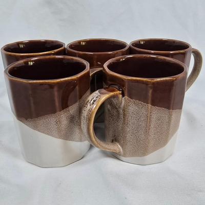 LOT 135: Stoneware Collection in Brown Tones; Mugs, Butter Sauce Dish, Custard Cups, Jars and More