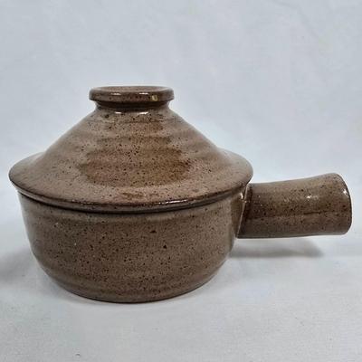 LOT 135: Stoneware Collection in Brown Tones; Mugs, Butter Sauce Dish, Custard Cups, Jars and More