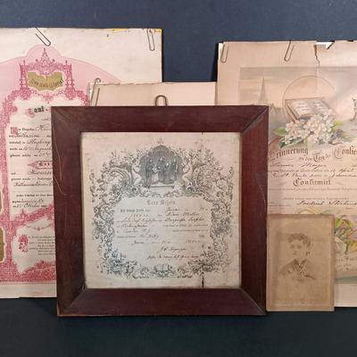 LOT 137: Antique German Marriage Certificate, Confirmation Certificate & More