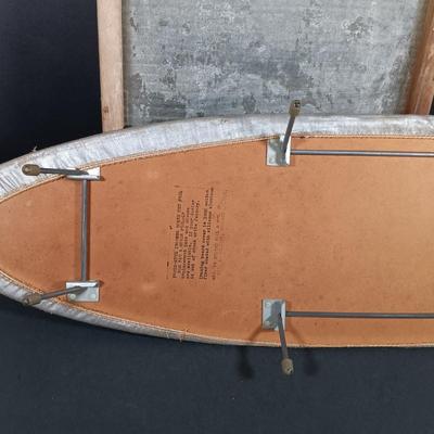 LOT 138: Antique Sad Irons, Metal Washboard, Miniature Ironing Board and Sleeve Ironing Board