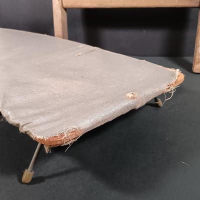LOT 138: Antique Sad Irons, Metal Washboard, Miniature Ironing Board and Sleeve Ironing Board